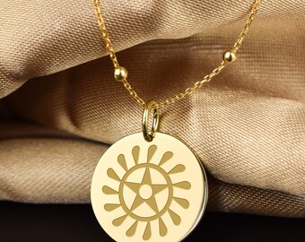 14K Solid Gold Adinkra Sesa Wo Suban Pendant Necklace, African Jewelry