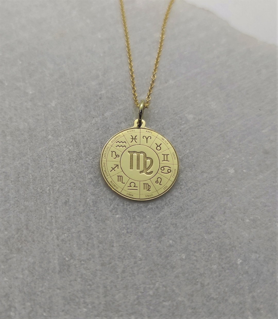 Gold Virgo Necklace, 14K Real Solid Gold Pendant, Virgo Zodiac Charm
