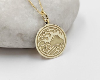 14K Gold Ocean Wave Anhänger Halskette: Personalisierter Surfer Schmuck