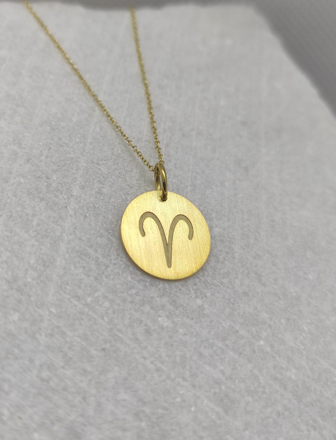 Aries Minimal Pendant 14K Solid Gold Zodiac Sign Necklace Etsy UK