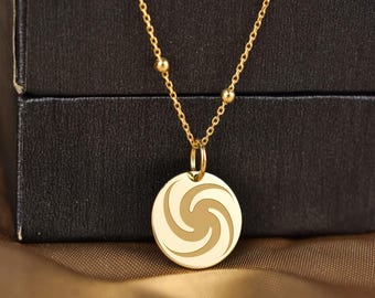 14K Solid Gold Nkontim Pendant Necklace, Akan Symbol Jewelry