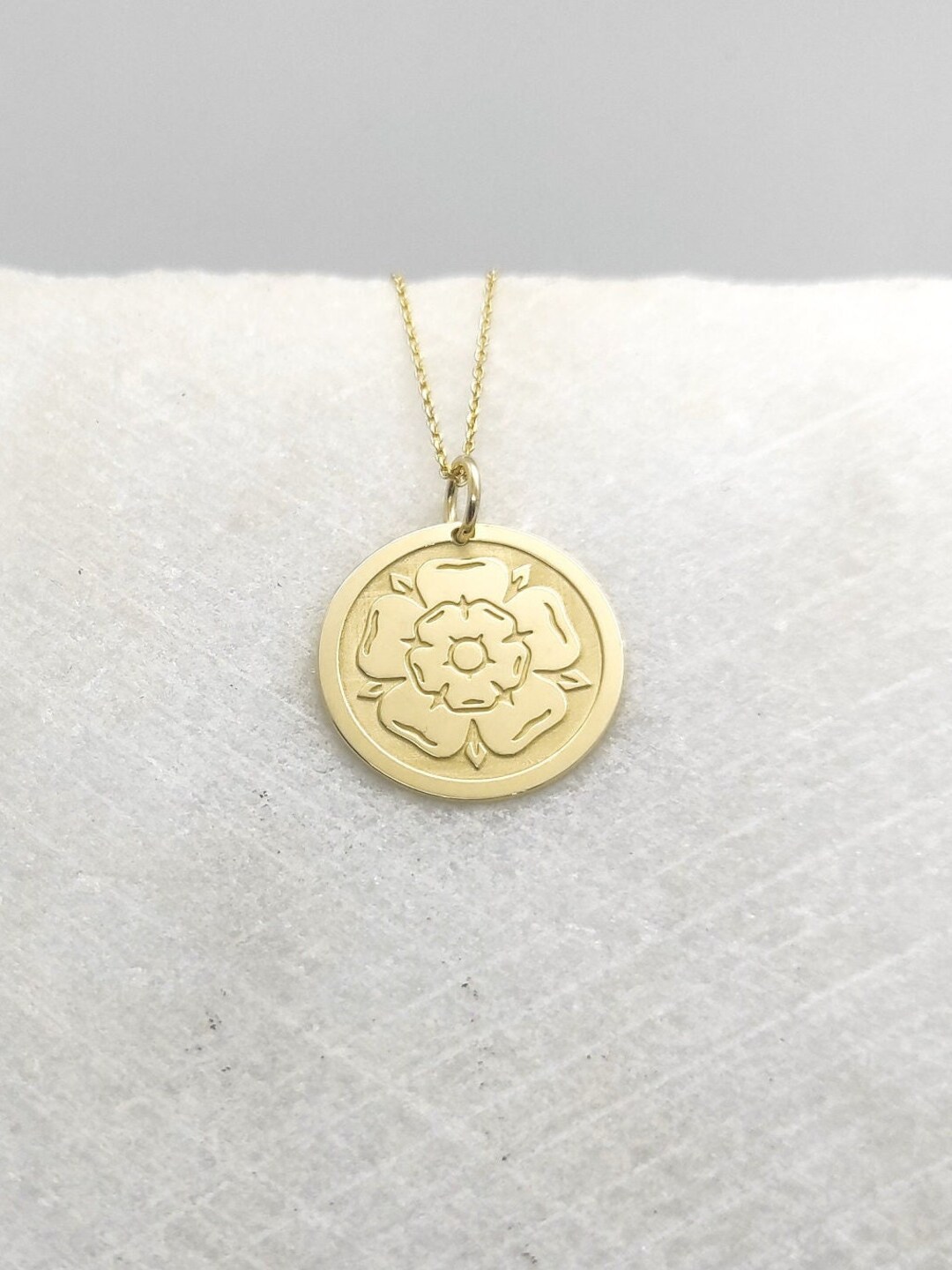 14K Real Gold Yorkshire Rose Necklace Gold Disc Yorkshire - Etsy