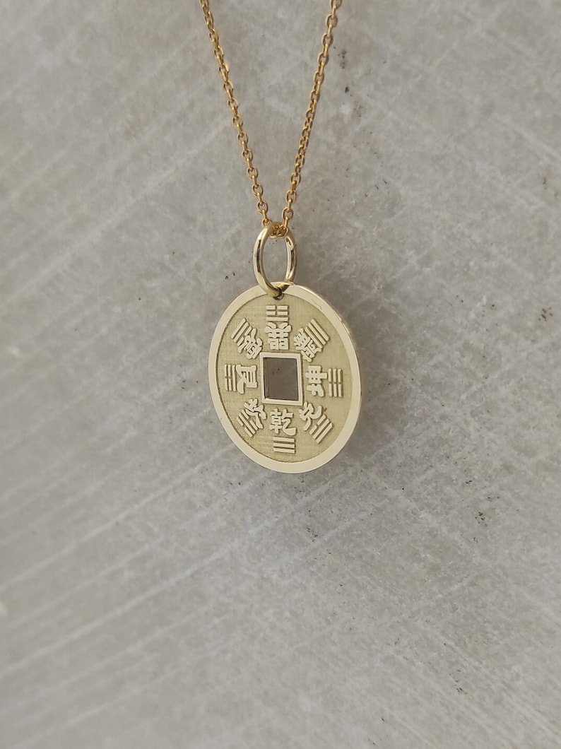 14K Solid Gold Chinese Coin Necklace Gold Lucky Coin Pendant Etsy
