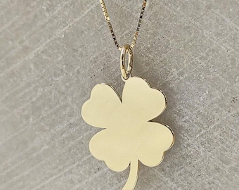 Collar de trébol de oro macizo de 14 quilates: colgante de cuatro hojas de la suerte