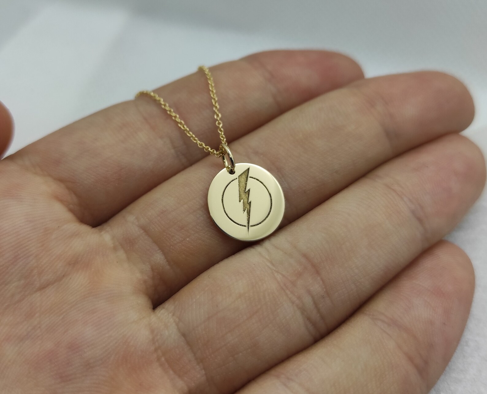 14k Rose Gold Lightning Bolt Pendant – Handmade Polished Charm Necklace