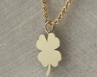 Collar de trébol de oro macizo de 14 quilates: colgante de trébol de la suerte