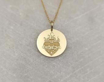 14K Gold Sacred Heart Halskette: Religiöse Scheibe Anhänger, Jesus Charm