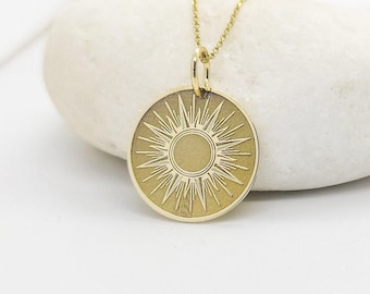 14K Gold Sunburst Pendant Necklace: Personalized Golden Sun Charm