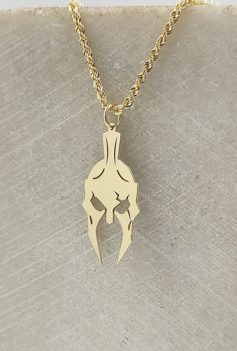 14K Solid Gold Spartan Helmet Necklace, Ancient Greek Pendant, Spartan Warrior Jewelry, Warrior Helmet Charm, Gold Spartan Pendant