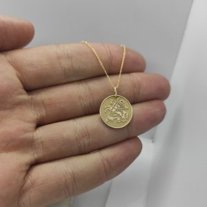 9K Real Solid Gold Saint George Jewelry, Dainty Religious Disc Pendant, Personalized Saint George Coin Necklace, Gold Saint George Charm