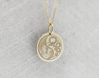 Collana Yin Yang in oro 9K: ciondolo drago fenice, gioielli personalizzati