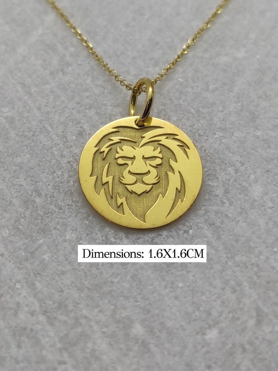 Gold Lion Pendant Gold Coin Necklace Engraved Lion King of the Jungle Pendant Leo Necklace Personalized Pendant Engraved Disc Charm Etsy Canada
