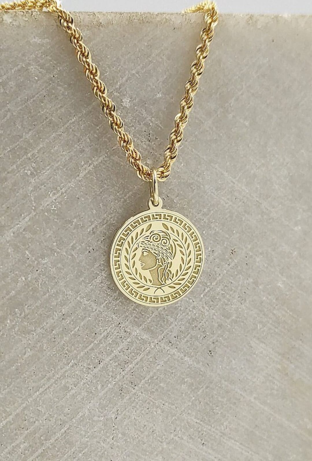14K Solid Gold Juno Necklace, Juno Roman Goddess Pendant, Personalized Hera Charm, Ancient Greek