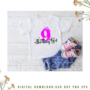 Princess 9th Birthday SVG, 9 Years Old Birthday Girl SVG, Cricut, Cut File, Silhouette, Layered, Digital Download: ZipFolder Svg Dxf Eps Png
