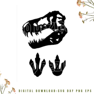 Dinosaur svg, Jurassic T-Rex svg, Dinosaur scull svg, Dinosaur foot print svg| Cricut | Silhouette | Cut File| 1x Zip folder Svg Dxf Eps Png