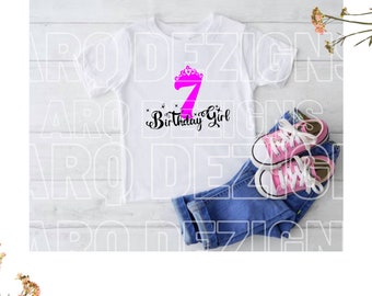 Princess 7th Birthday SVG, 7 Years Old Birthday Girl SVG, Cricut, Cut File, Silhouette, Layered, Digital Download: ZipFolder Svg Dxf Eps Png