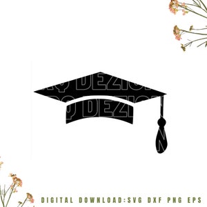 May include: Black silhouette of a graduation cap with a tassel. The cap is a common symbol of academic achievement.