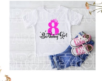 Princess 8th Birthday SVG, 8 Years Old Birthday Girl SVG, Cricut, Cut File, Silhouette, Layered, Digital Download: ZipFolder Svg Dxf Eps Png