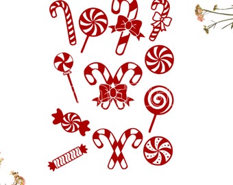 Candy Cane SVG Bundle, Candy Canes Bundle, Candy Cane with Bow, Christmas SVG, Candy, Holiday,  Peppermint, 1x Zip Folder : Svg Dxf Eps Png