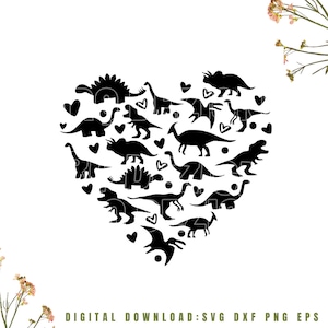 Dinosaur hart SVG, Valentine dinosaurus SVG, dinosaurus SVG, T-shirt SVG, Cricut, silhouet, digitale download, 1 x zip-bestand: SVG DXF EPS PNG