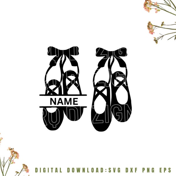 Ballet Shoes SVG, Ballerina shoes svg, Name Ballet Shoes svg, Ballerina SVG, Dance svg, Cricut, Silhouette, 1x zip folder : Svg Dxf Eps Png