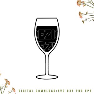 May include: A black and white silhouette of a wine glass filled with red wine.