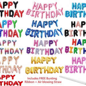 LARGE HAPPY BIRTHDAY Self-Inflating Balloon Banner Bunting Party Decorations + Bunting ribbon & Inflating Straw