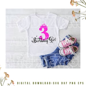 Prinzessin 3. Geburtstag SVG, 3 Jahre altes Geburtstagskind SVG, Cricut, Cut-Datei, Silhouette, Geschichtet, digitaler Download: ZipFolder SVG Dxf Eps Png