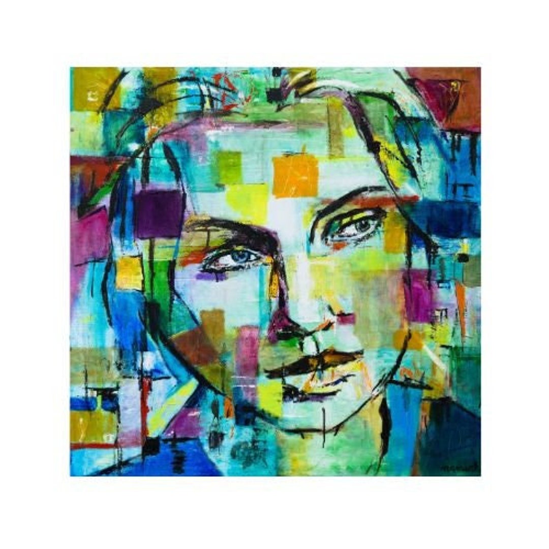 Painting Woman Portrait Abstract Green Blue Colorful Wall Art Etsy