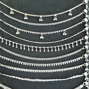 Traditional Indian Ethnic Silver Anklets, Indian Anklet with Vintage Bells for Women Silver image 1