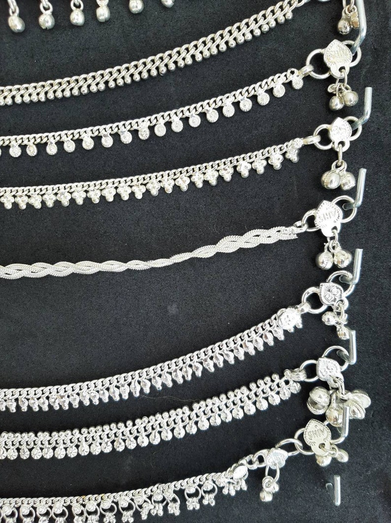 Traditional Indian Ethnic Silver Anklets, Indian Anklet with Vintage Bells for Women Silver image 5