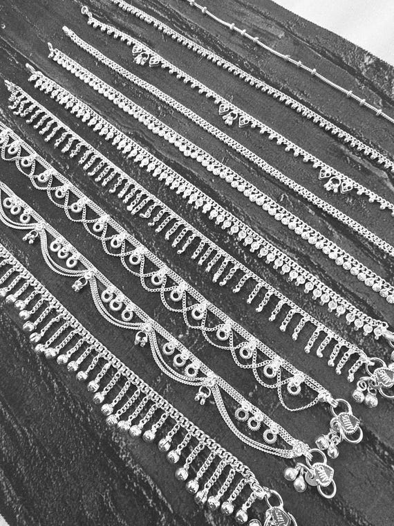 Traditional Indian Ethnic Silver Anklets, Indian Anklet With Bells