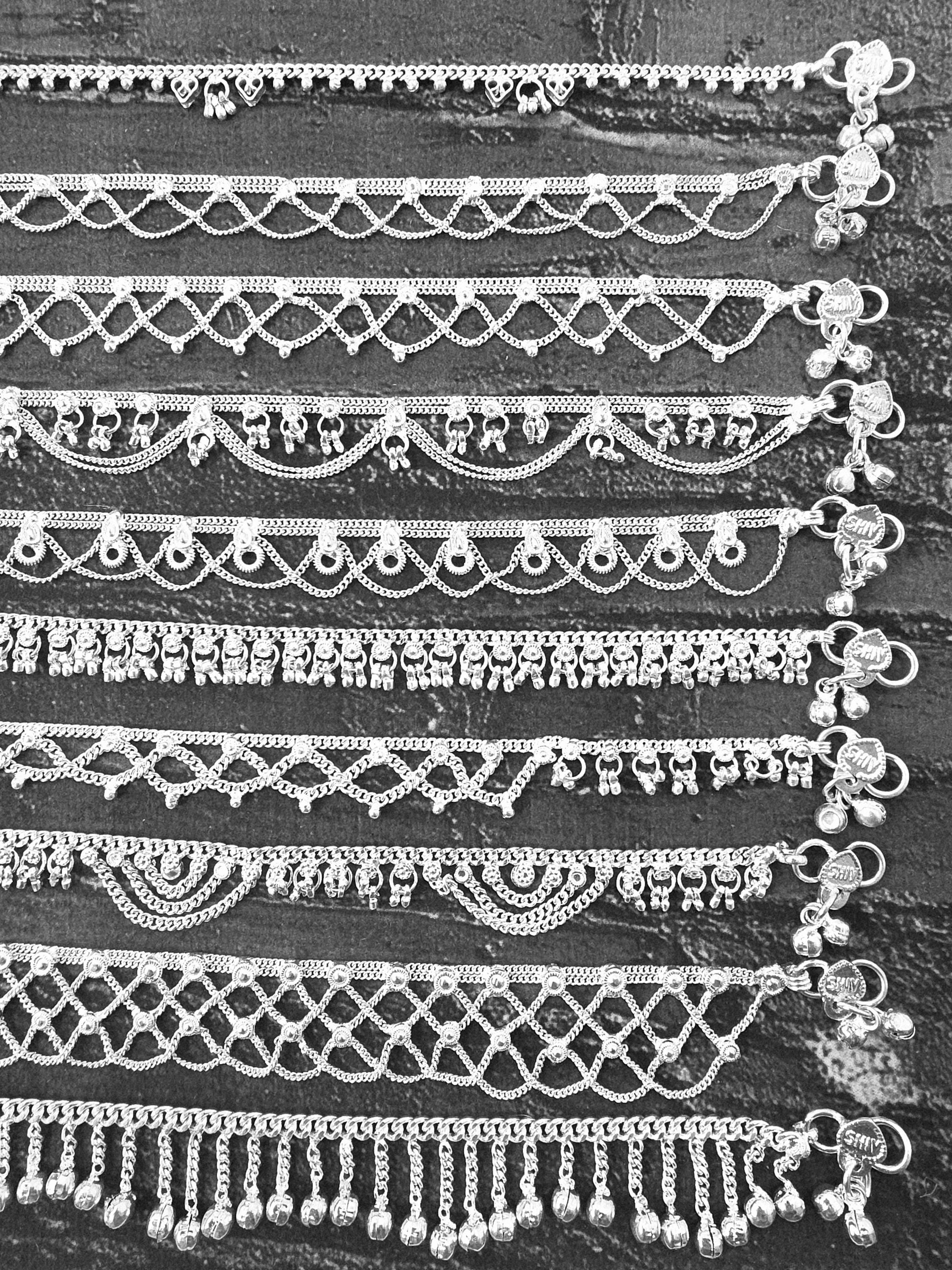 Authentic Payal Indian Traditional Ethnic Silver Anklets for Women