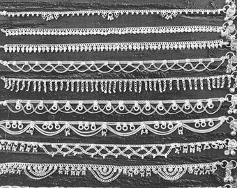 Women's Anklets, Ethnic Silver, Traditional Indian Anklets, Payal Indian Anklet with Bells, Vintage Silver for Women