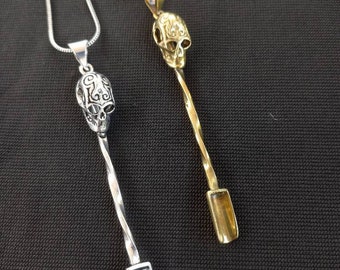 Mini Spoon Teaspoon Necklace with Spiral Skull Pendant Jewel Silver Bronze