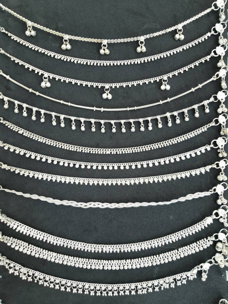Traditionele Indiase etnische zilveren enkelbanden, Indiase enkelband met vintage klokken voor dameszilver afbeelding 1