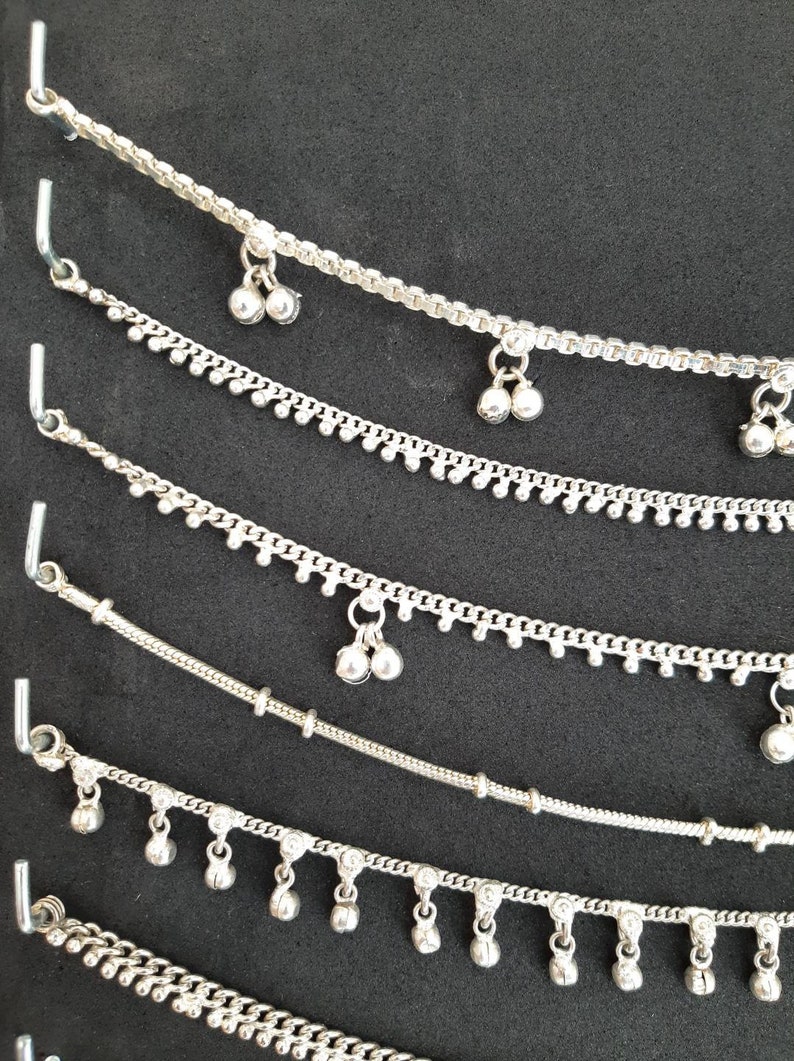 Traditional Indian Ethnic Silver Anklets, Indian Anklet with Vintage Bells for Women Silver image 4