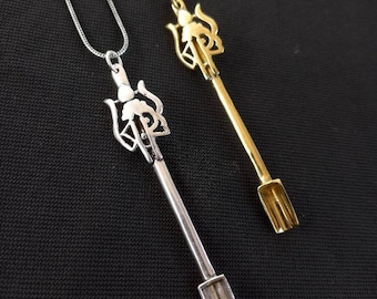 Mini-Löffel-Teelöffel-Halskette mit Shiva-Juwelenanhänger aus Silber und Bronze