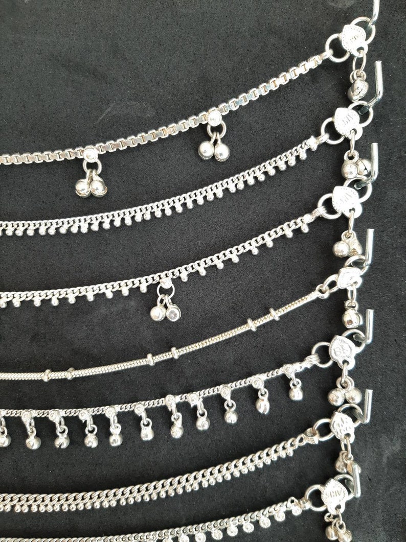 Traditional Indian Ethnic Silver Anklets, Indian Anklet with Vintage Bells for Women Silver image 3