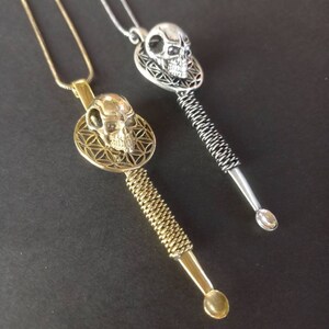 Mini Spoon Teaspoon Necklace with Pendant Jewel Skull Sacred Geometry Bronze Silver