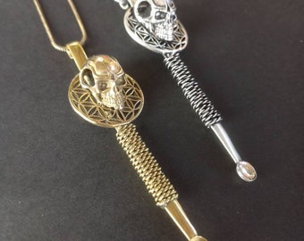 Mini Spoon Spoon Collar con Joya Colgante Calavera Geometría Sagrada Bronce Plata