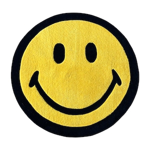 Welcome With a Smile Emoji Doormat, Cartoon Smiley Round Decorative ...