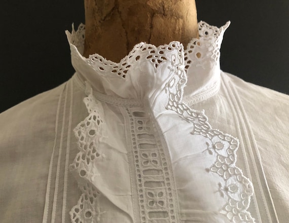 Authentic Antique Edwardian White Cotton Lace Col… - image 9