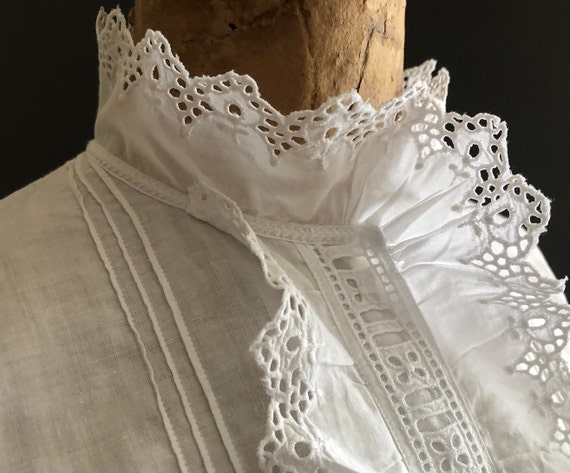 Authentic Antique Edwardian White Cotton Lace Col… - image 1