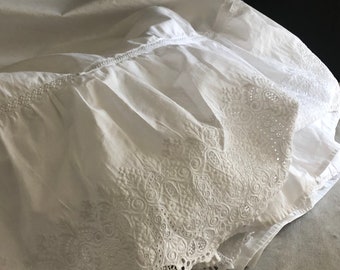 Enagua de algodón de encaje largo antiguo de encaje blanco antiguo, ajustable a la antigua usanza