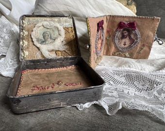 Altare religioso shabby chic fatto a mano con scatola decorata a mano. Regalo cattolico - arte cattolica