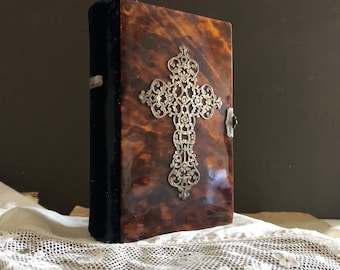 RARE 1855s Catholic Missal & Prayer Book -Spanish missal. In original box, Clasp, filigree cross and plate are sterling silver