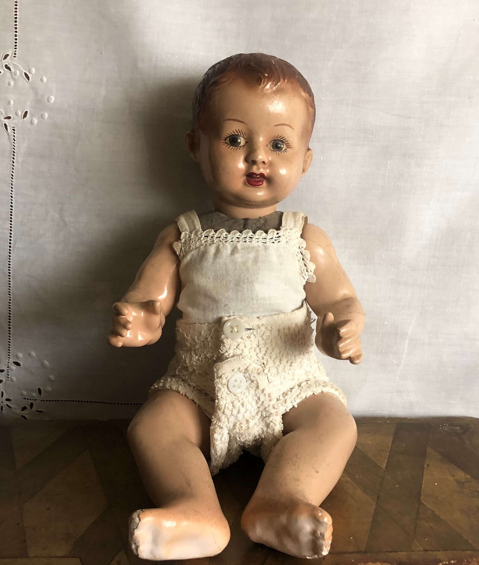 Antique Baby Doll Cardboard Body Head and Limbs Made of Wood Etsy