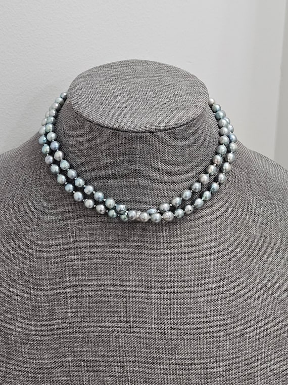 Vintage Blue Freshwater Pearl Knotted Necklace