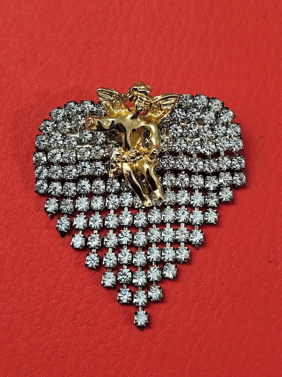 Vintage Valentine's Angel Rhinestone Pin